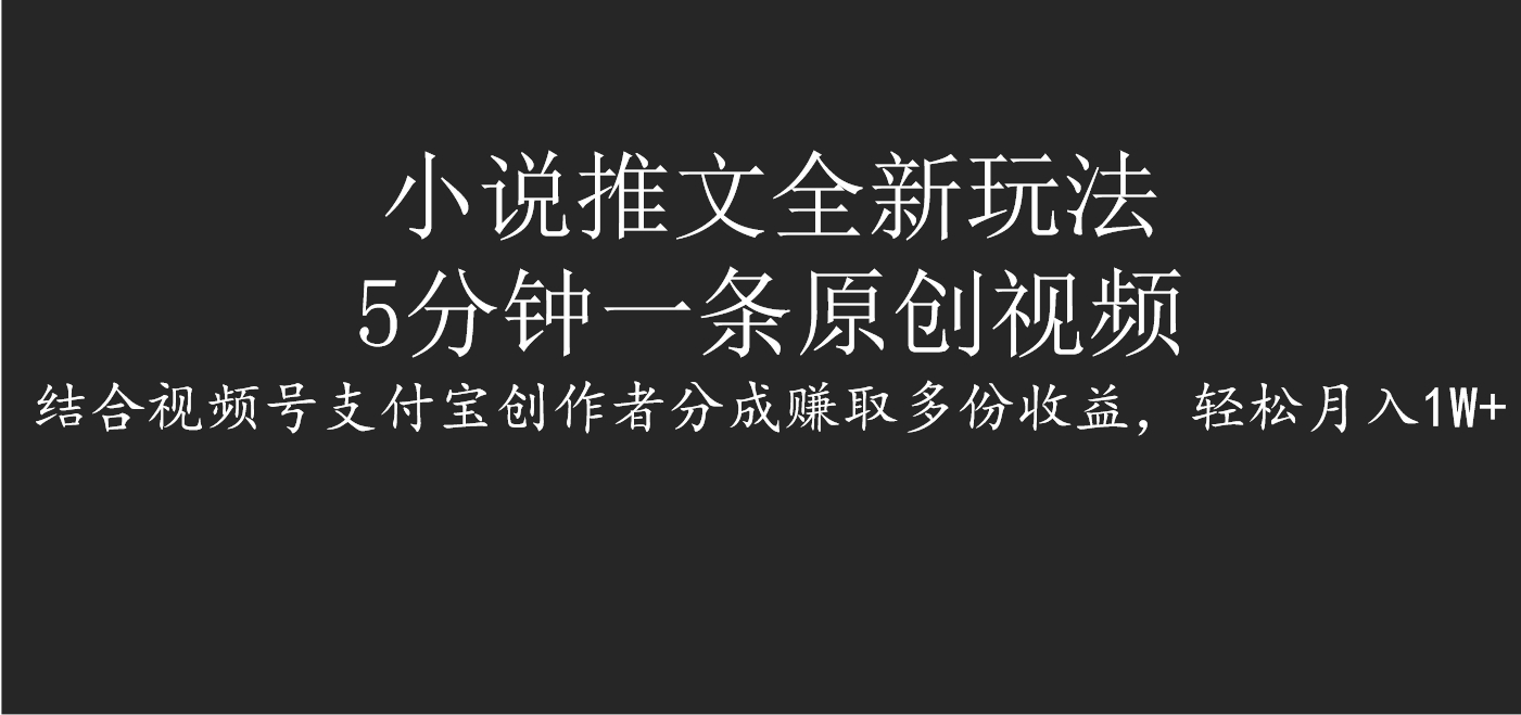 小说推文全新玩法，5分钟一条原创视频，结合视频号支付宝创作者分成赚取多份收益，轻松月入1W+-三贰项目网