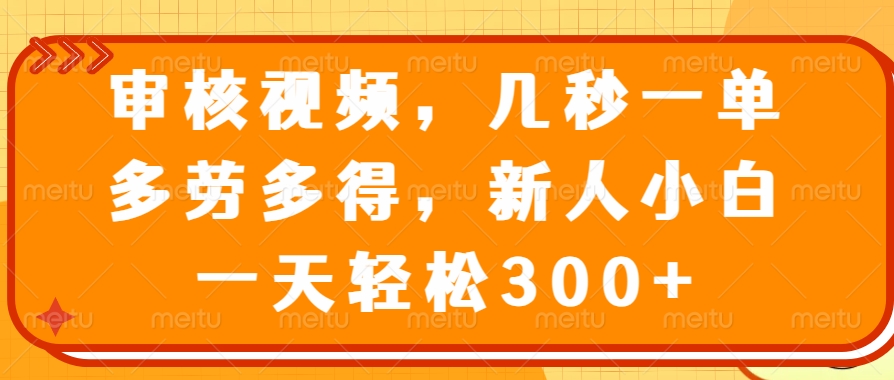 审核视频项目，几秒一单，多劳多得，新人小白一天轻松300+-三贰项目网