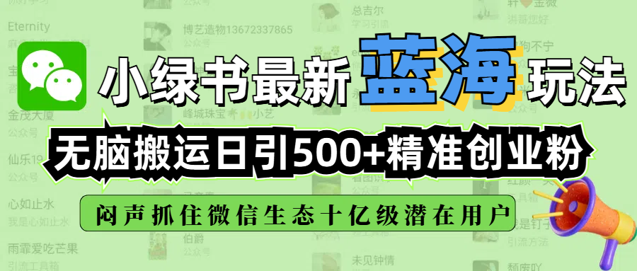 小绿书最新蓝海玩法，无脑搬运日引500+精准创业粉，闷声抓住微信生态十亿级潜在用户-三贰项目网