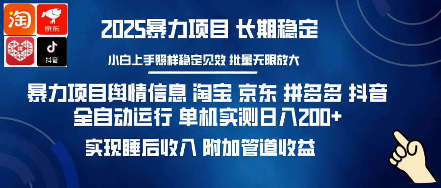 暴力项目舆情信息 淘宝 京东 拼多多 抖音全自动运行 单机实测日入200+ 实现睡后收入 附加管道收益-三贰项目网