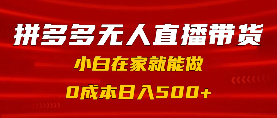 拼多多无人直播带货，小白在家就能做，0成本日入500+-三贰项目网